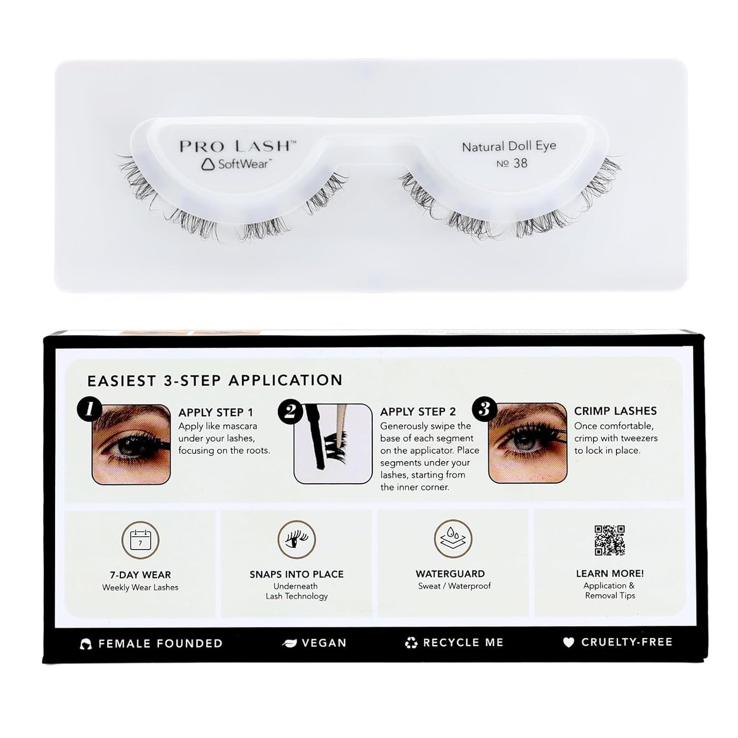 Pro Lash SoftWear Clean Girl Mini Lash Clusters Kit - Natural-Looking, Lightweight Lashes - 7-Day Cluster Eyelash Extensions - Waterproof Lashes Clusters - Single Set - Doll Eye No. 38-Velvo Beauty