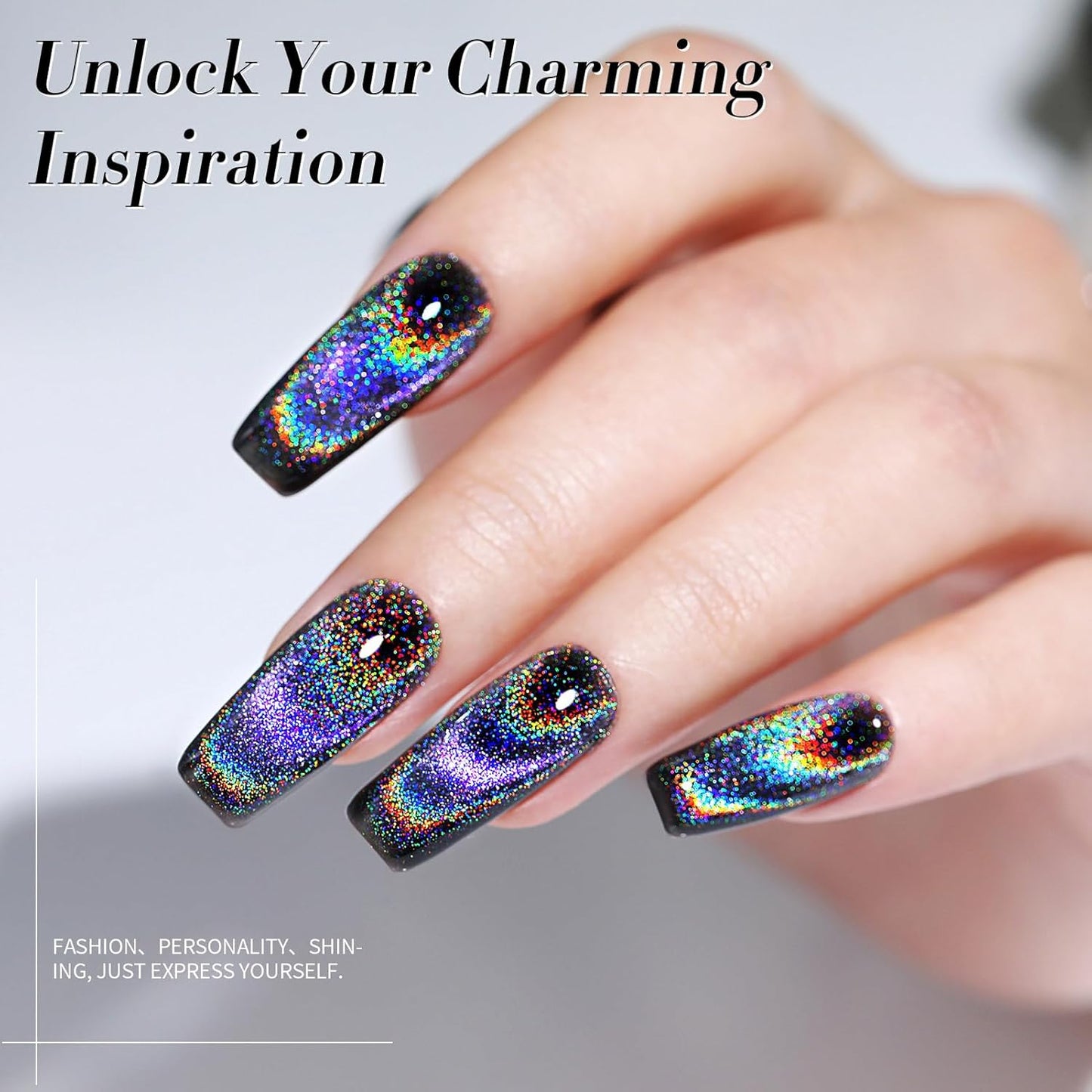 Born Pretty Cat Magnetic Eye Gel Nail Polish Holographic Rainbow Cat Magnetic Gel, Black Glitter Magnetic Soak Off U v Nail Gel Diy Art for Girls Women 15ML-Velvo Beauty