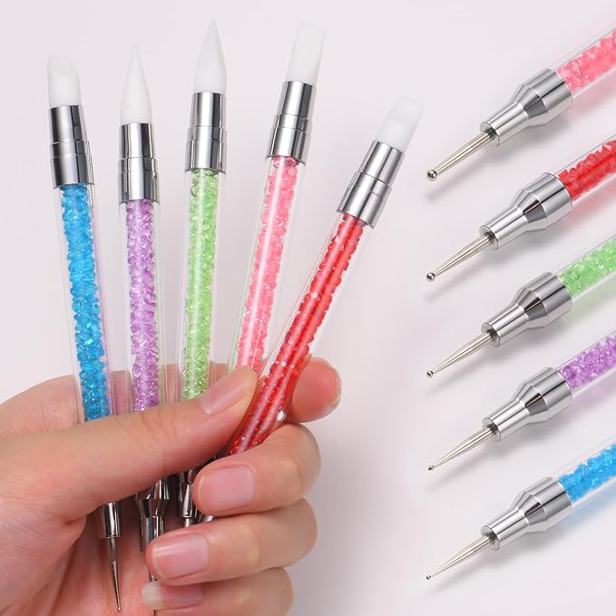 62 Pcs Nail Art Brushes Set,5 Pcs Striping Liner Brush,5 Pcs Dual Tipped Silicone Dotting Sculpture Pen,50 Pcs Nail Sponges for Ombre with Grabbing Pen,Mixing Palette Pen Holder-Velvo Beauty