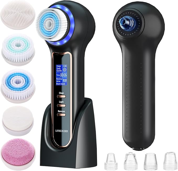 Face Scrubber Exfoliator with LCD Screen,Rechargeable Facial Cleansing Brush IPX7 Waterproof 3 in 1 Blackhead Remover Vacuum for Exfoliating,Massaging and Deep Pore Cleansing-Velvo Beauty