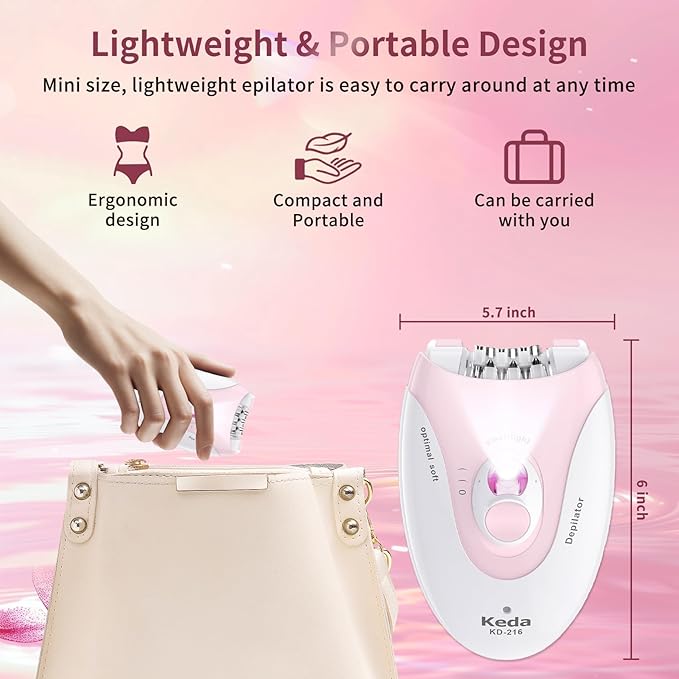 Smooth Glide Epilators Hair Removal for Women, 2 Speed Hair Removal Device with LED Light, Portable Rechargeable Face Epilator, Epilator for Women Face, Bikini, Arm, Legs, Armpits-Velvo Beauty