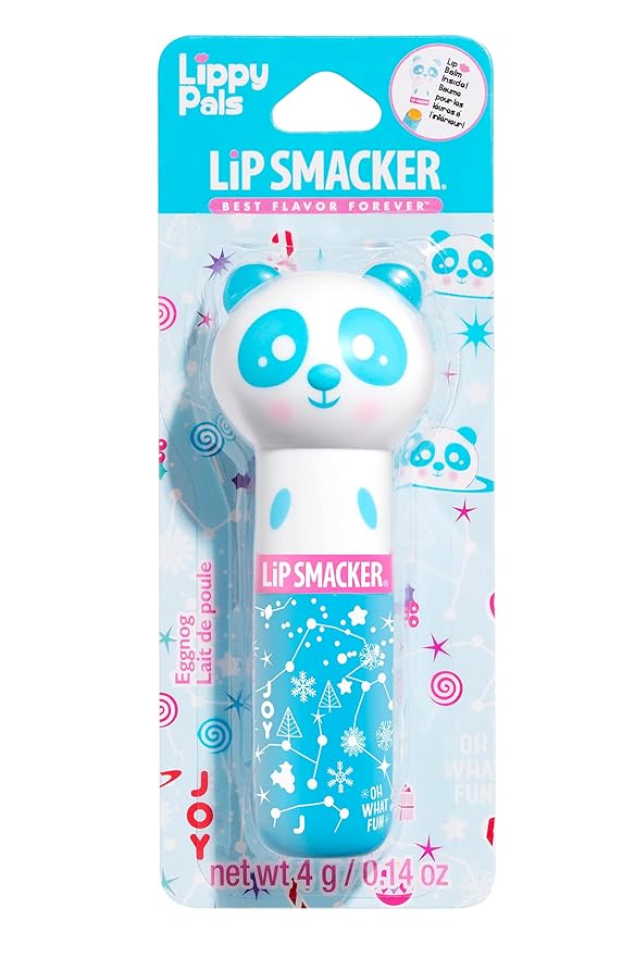 Lip Smacker Lippy Pals Panda Holiday, Flavored Moisturizing & Smoothing Soft Shine Lip Balm, Hydrating & Protecting Fun Tasty Flavors, Cruelty-Free & Vegan - Eggnog-Velvo Beauty
