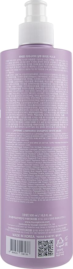 laferme Laminaria Shampoo with Organic Ingredient, Korean Clarifying Shampoo, Hydrating for Dry Hair, Strengthening for Weak Hair, Sulfate & Paraben free, For Women & Men (16.9 FL. OZ., White Musk)-Velvo Beauty