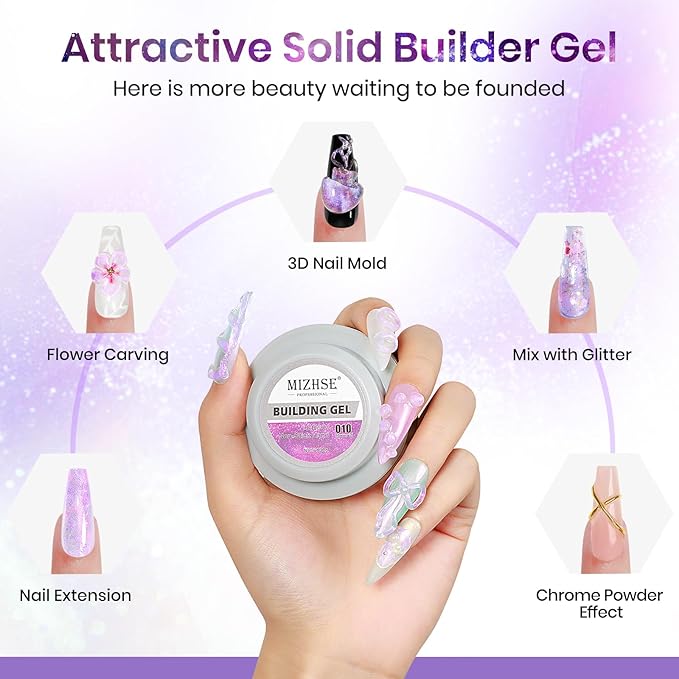 MIZHSE Solid Builder Gel for Nails - 30g/1oz Purple Mermaid Hard Gels for Nails 3D Gel with Dual Forms 3D Sculpting Pen Soak off U V Nail Builder Gels for Extension 3D Nail Art Women-Velvo Beauty
