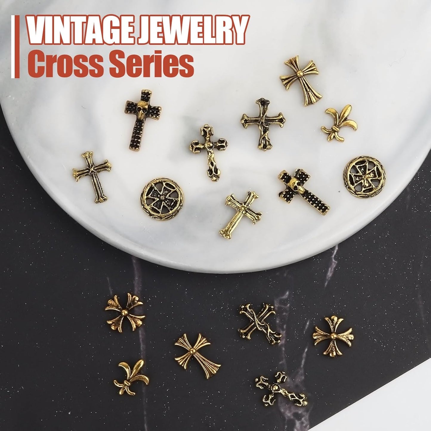 Artdone Nail Art Studs Kit, 3D Gold Cross Nail Charms and Star Gems Bulk Nail Jewels Shiny Crosses for DIY Professional Manicures Decoration-Velvo Beauty