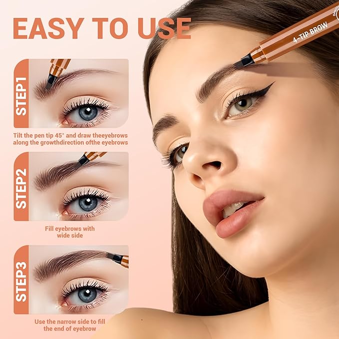 2025 New Magic Eyebrow Pencil, 3D Waterproof 4 Tipped Precise Brow Pen Microblading Eyebrow Pencil Contouring Pen Fine Stroke Microblading Creates Natural (5 Pcs)-Velvo Beauty