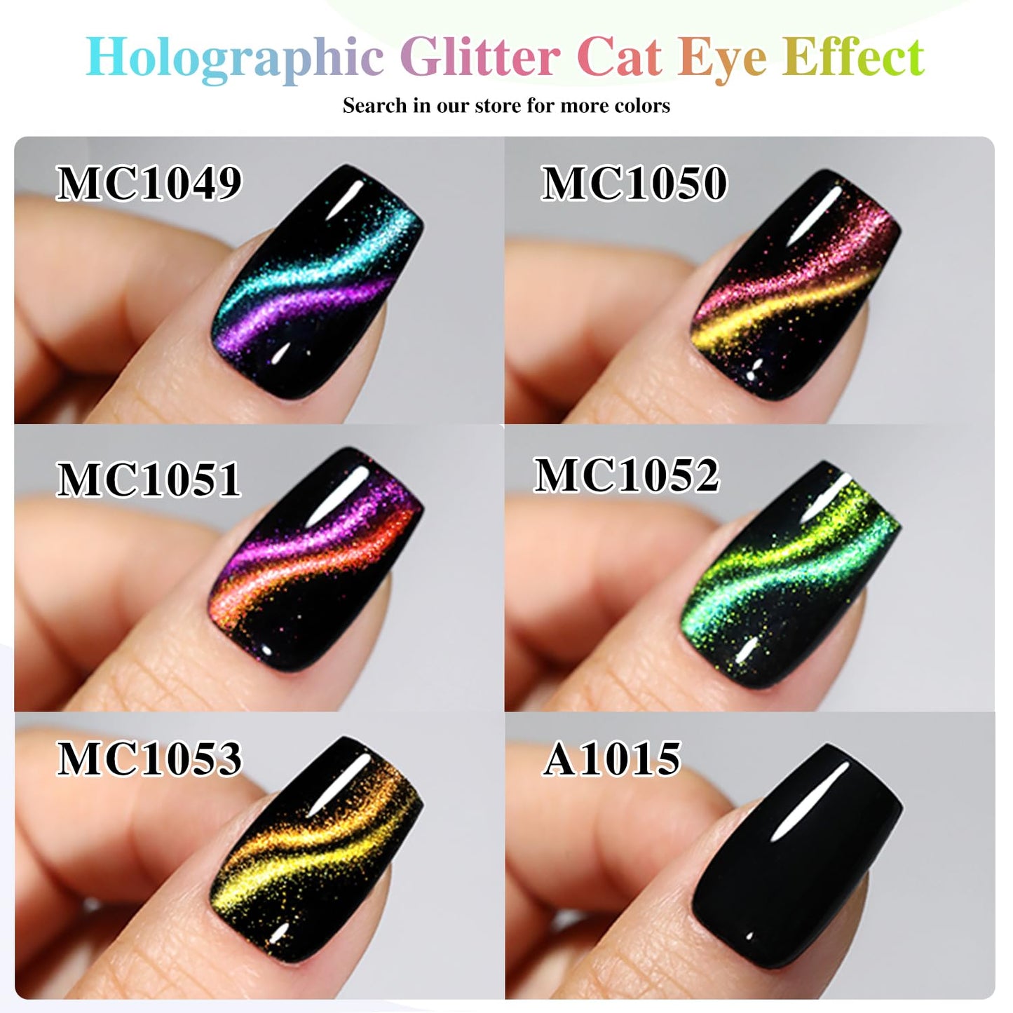 Double Rhythm 6 Colors Cat Eye Gel Polish Set Shimmer Glitter with Magnet Holographic Reflective Magnetic UV Nail Art Kit (6-Kit 27)-Velvo Beauty