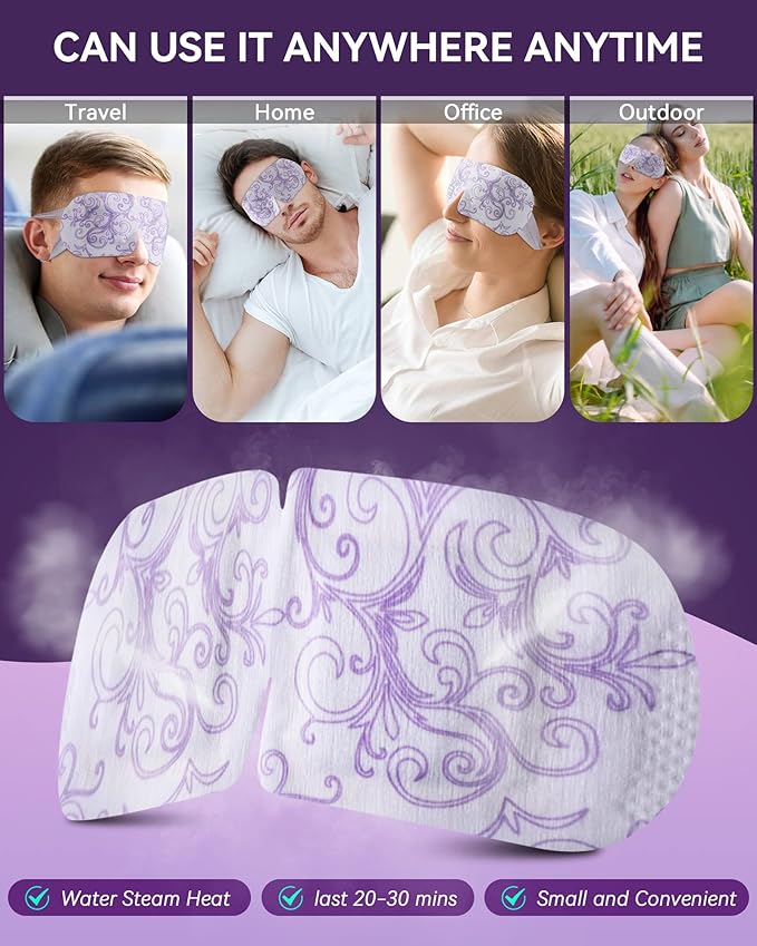 30 Packs Lavender Steam Eye Mask - Heated Eye Mask for Dark Circles and Puffiness Warm Eye Mask for Dry Eye Mask Relief Eye Fatigue Headache Hot Sleep Eye Mask for Disposable Moist Heat Eye Compress-Velvo Beauty