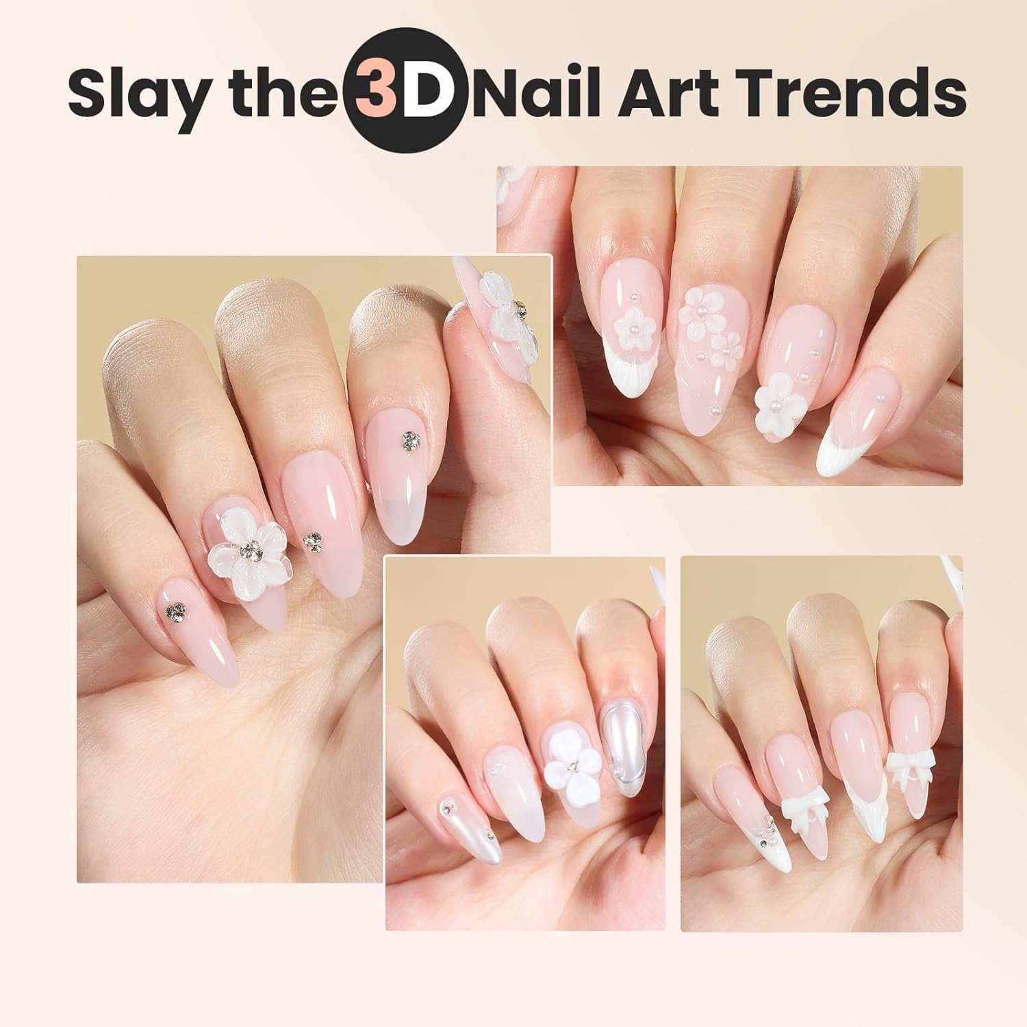 Beetles Solid Builder Nail Gel 1 oz White 3D Sculpting Gel for Nail Art Non-Sticky Extension with Rhinestones & Pearls and Rhinestones Glue Double-Head Pen DIY Salon Home for Women-Velvo Beauty