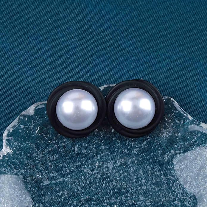 Vintage Mermaid Pearl Stud Earrings Half Pearl Earrings Black Enamel Circle Earrings Mermaid Stud Earrings Jewelry for Women and Girls-Velvo Beauty