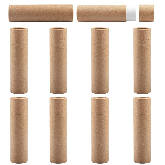 10 Pcs 25g Paperboard Lip Balm Tubes Refillable Krafts Paper Lipstick Tube Round Cardboard Empty Lip Gloss Container Holder Tubes for DIY Chapstick Salve Cosmetic Lotion Solid Perfume - Brown-Velvo Beauty