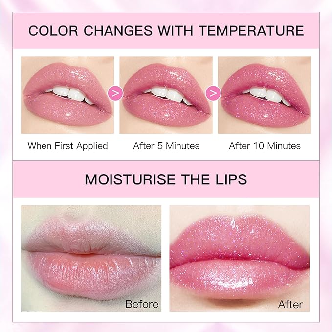 Glimmer Balm, pH Lip Balm, Magic Color Changing pH Lipstick, Moisturizing Tinted Lip Balm, Lip Glowy Balm, PH Reacting Lip Balm, Hydrates & Plumps, Pink Shimmer Lipstick (01# Colourless)-Velvo Beauty