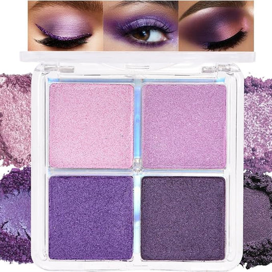 4 Colors Dark Purple Pink Eye Shadow Powder Palette Makeup, Neutral Matte Shimmer Cream Quads Eyeshadow Palette for Women Highly Pigmented Waterproof, paleta de sombras de ojos, Vegan, 05-Velvo Beauty