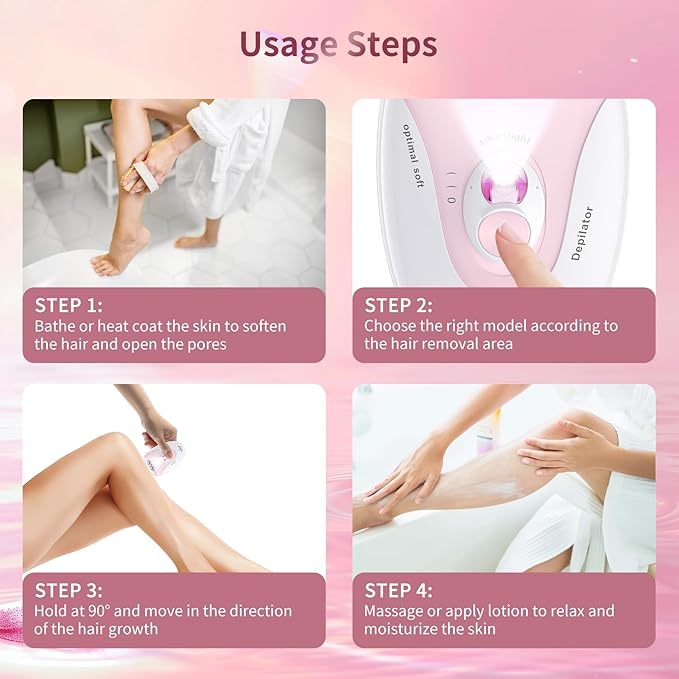 Smooth Glide Epilators Hair Removal for Women, 2 Speed Hair Removal Device with LED Light, Portable Rechargeable Face Epilator, Epilator for Women Face, Bikini, Arm, Legs, Armpits-Velvo Beauty