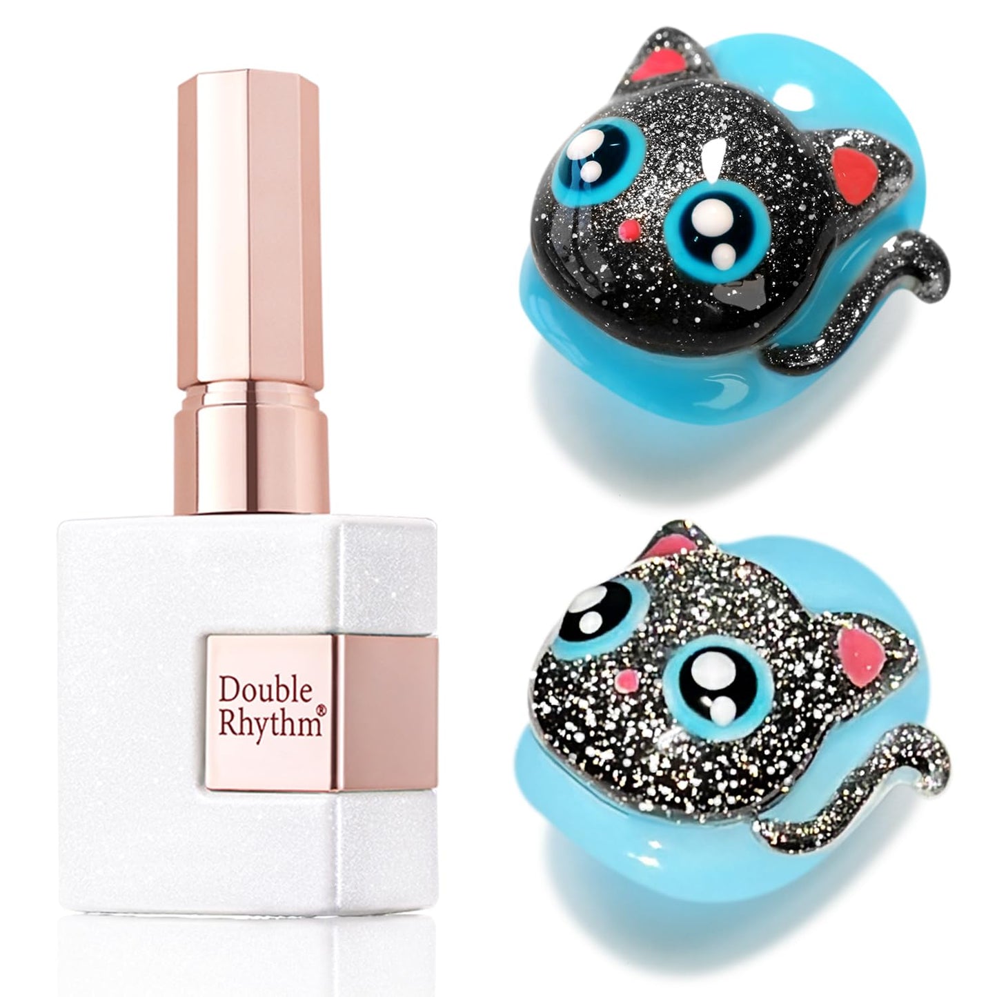 Double Rhythm Jelly Glass Cat Eye Gel Polish with Magnet 15ML Holographic Glitter Shimmer Translucent Sheer Color Magnetic Nail Polish Salon DIY at Home (Black Glitter-MC1061)-Velvo Beauty