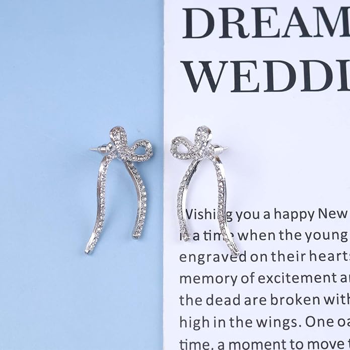 Vintage Crystal Bow Earrings Rhinestone Bow Drop Earrings Long Cz Rhinestone Earrings Gold Bow Cz Stud Earrings Jewelry for Women-Velvo Beauty