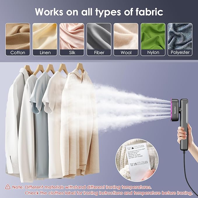 FEPPO Travel Steamer for Clothes, 110-240V Dual Voltage Portable Mini Steamer & Iron 2in1, 1100W Powerful Garment Steamer, Fast Heat Up, Travel Size, HD Display, for Home & Global & Europe Travel-Velvo Beauty