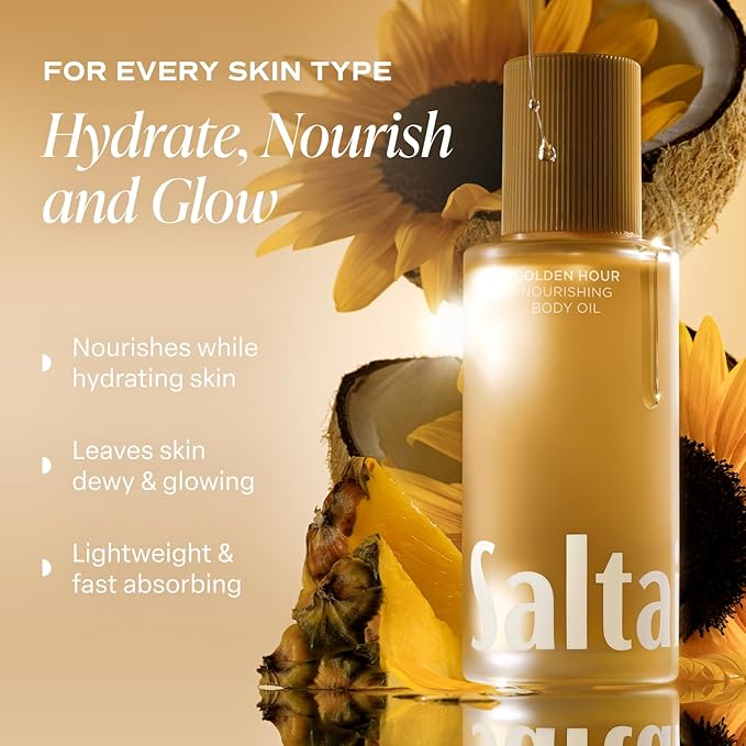 Saltair Body Oil. Luxurious Golden Hour After Shower and Bath Oil Moisturizer for Women and Men. Botanical, Non-Greasy, and Well-Absorbing Lotion for Hydrating Dry Skin. 4oz Pump Bottle-Velvo Beauty