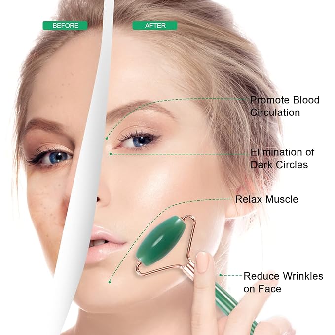 Jade Roller for Face, Facial Roller Massager Skin Care Tool, Gua Sha Facial Tools for Face, Neck, Eyes, Reduce Puffiness of The Skin (Green)-Velvo Beauty