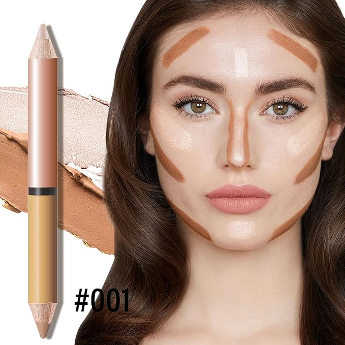 2 in 1 Cream Bronzer and Highlighter Stick,Cream Dual-Ended Highlight Contour Stick,Long Lasting & Waterproof Face Brighten Make up Pen-Velvo Beauty