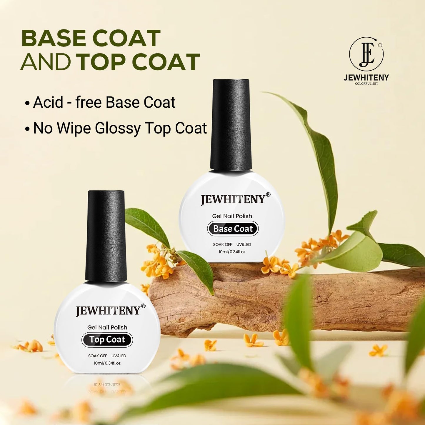 JEWHITENY 2 Bottles 10ML Gel Top Coat and Base Coat Set Gel Polish Long Lasting Glossy Shine Effect DIY Nail Art Design Need U V Lamp Curing-Velvo Beauty