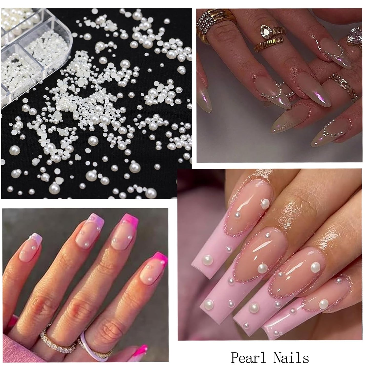 Nail Art Pearls Rhinestones with Glue Gel Flatback Cream Pearls AB Rhinestones Nail Charms Mixed Size 0.04-0.2in Nails Gems Pearl Accessories for Women Nails Design Decoration-Velvo Beauty