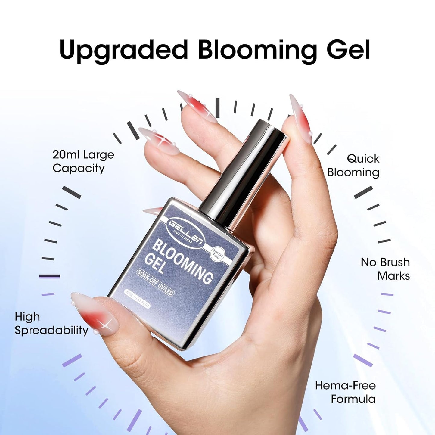 GELLEN 20ML Blooming Gel, Hema Free Blooming Gel Nail Polish, Soak off Clear UV LED Blossom Nail Gel for Spreading Effect, Marble Watercolor Floral Nail Art Design, DIY Manicure Gift for Women-Velvo Beauty