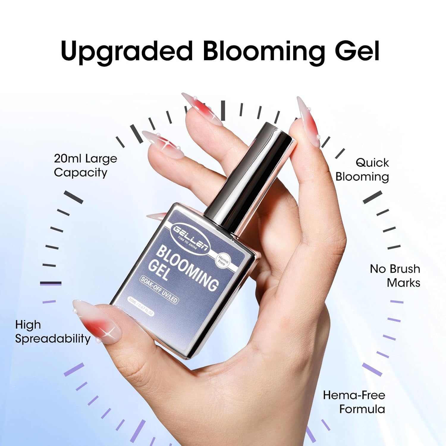 GELLEN 20ML Blooming Gel, Hema Free Blooming Gel Nail Polish, Soak off Clear UV LED Blossom Nail Gel for Spreading Effect, Marble Watercolor Floral Nail Art Design, DIY Manicure Gift for Women-Velvo Beauty