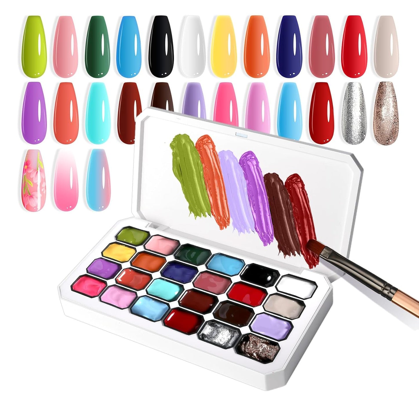 Gradient Painting Gel, 24 Gliter Colors Ombre Gel Nail Polish for Pigment Pat Silver&Gold Aura Nails, French Manicure DIY Nail Art Long-lasting No-wipe Palette B-Velvo Beauty