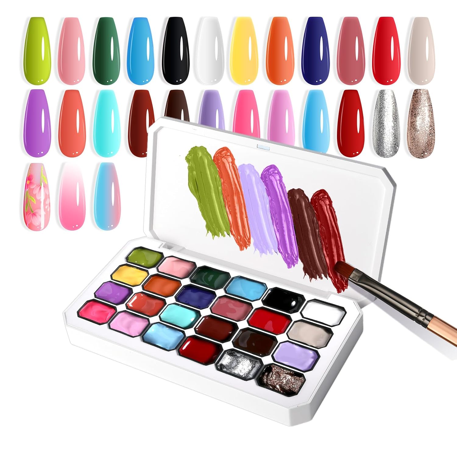 Gradient Painting Gel, 24 Gliter Colors Ombre Gel Nail Polish for Pigment Pat Silver&Gold Aura Nails, French Manicure DIY Nail Art Long-lasting No-wipe Palette B-Velvo Beauty