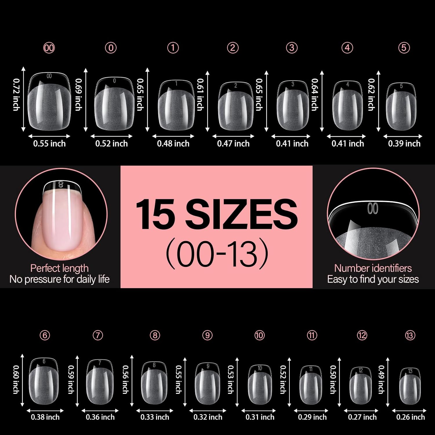 AILLSA Short Square Nail Tips, Fake Thickened Half Matte Nails Tips, Pre-shaped Press on False Nail Tip for Nail Salon 450PCS 15 Sizes with Storage Box-Velvo Beauty