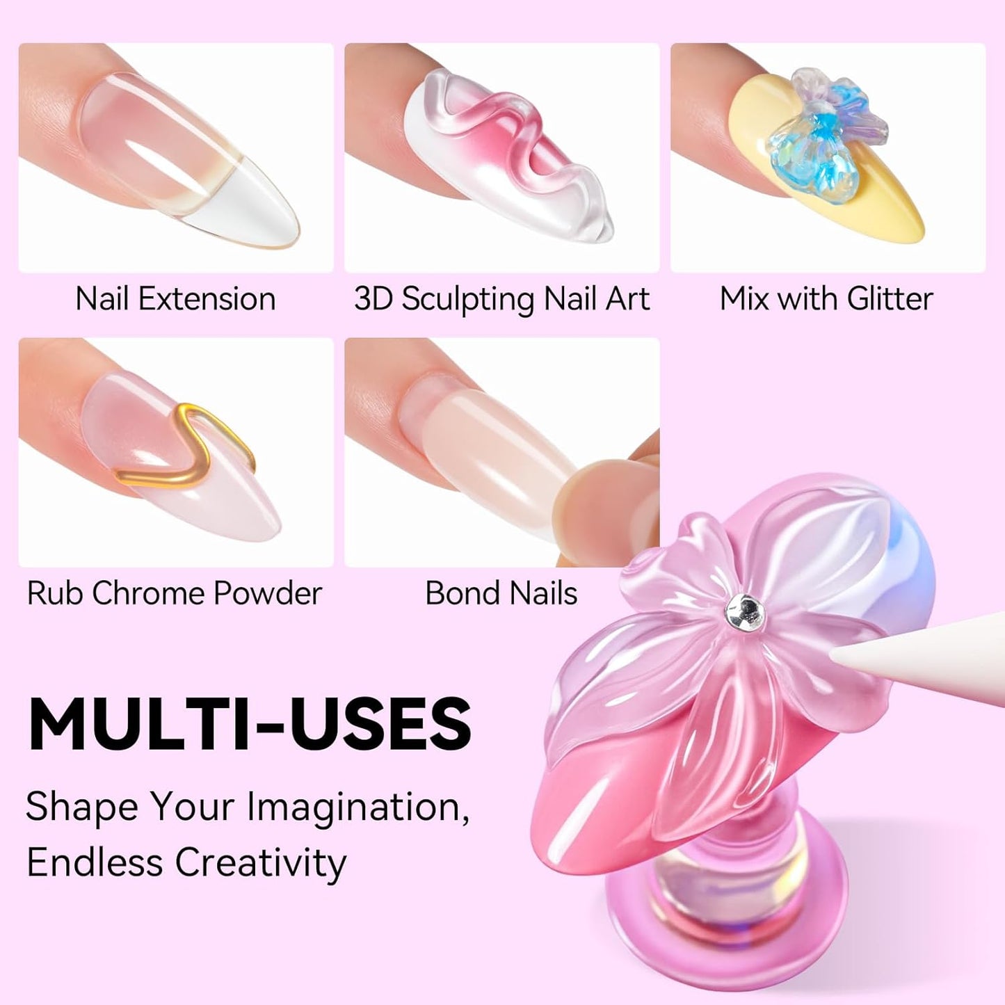Makartt 3D Gel Nail Art: 4 in 1 Clear Solid Gel Builder for Extension UV Nail Glue for Acrylic Nails Rhinestones 3d Sculpting Gels Hard Gels for Nails UV/LED Nails Lamp Required 15ML 2 Bottles-Velvo Beauty