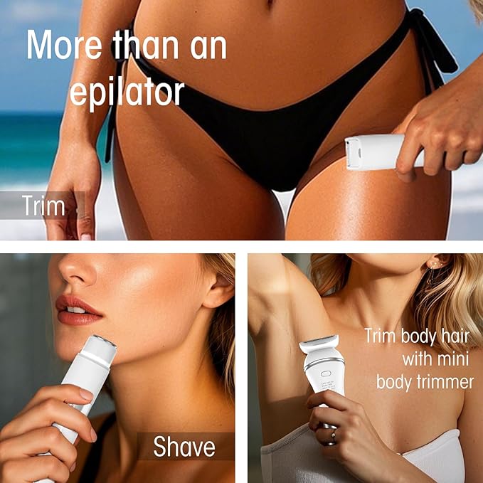 Epilators Hair Removal for Women-2 in 1 Eletctric Razors for Women,Dual Head Bikini Trimmer for Pubic Hair/Lady Facial Razor,Cordless Epilator Body Shaver for Smooth Wet/Dry Shaving,Led Light-Velvo Beauty