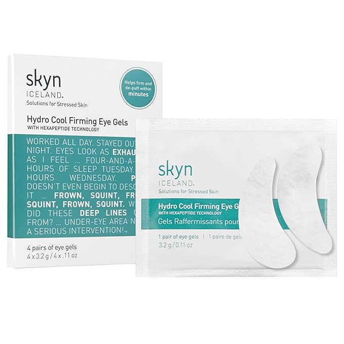 skyn ICELAND Hydro Cool Firming Under Eye Patches, Instant Cooling for Puffy, Tired Eyes with Peptides and Coenzyme Q10, 10 Minute Treatment, Vegan, All Skin Types, 4 Pairs-Velvo Beauty