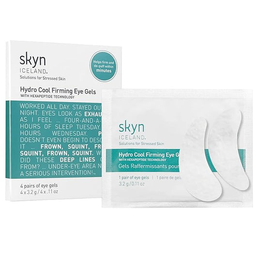 skyn ICELAND Hydro Cool Firming Under Eye Patches, Instant Cooling for Puffy, Tired Eyes with Peptides and Coenzyme Q10, 10 Minute Treatment, Vegan, All Skin Types, 4 Pairs-Velvo Beauty