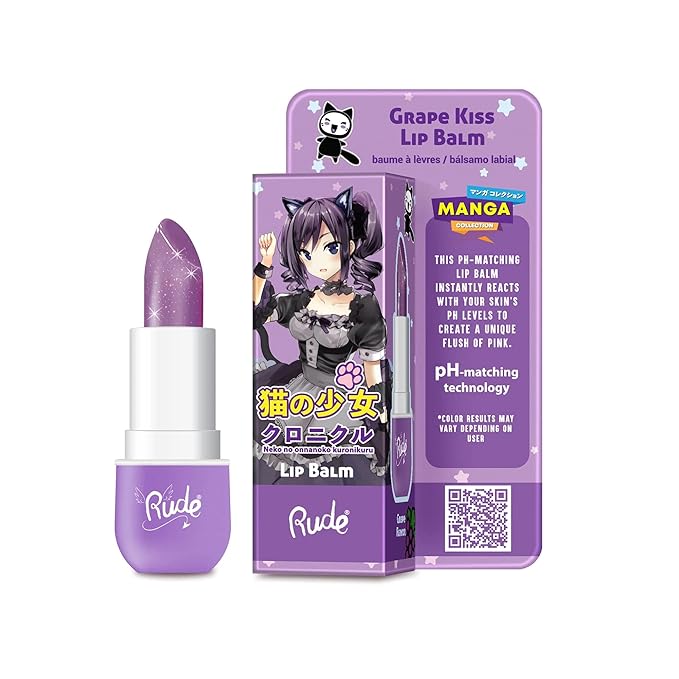Manga Collection Lip Balm - Grape Kiss by Rude Cosmetics for Women - 0.123 oz Lip Balm-Velvo Beauty
