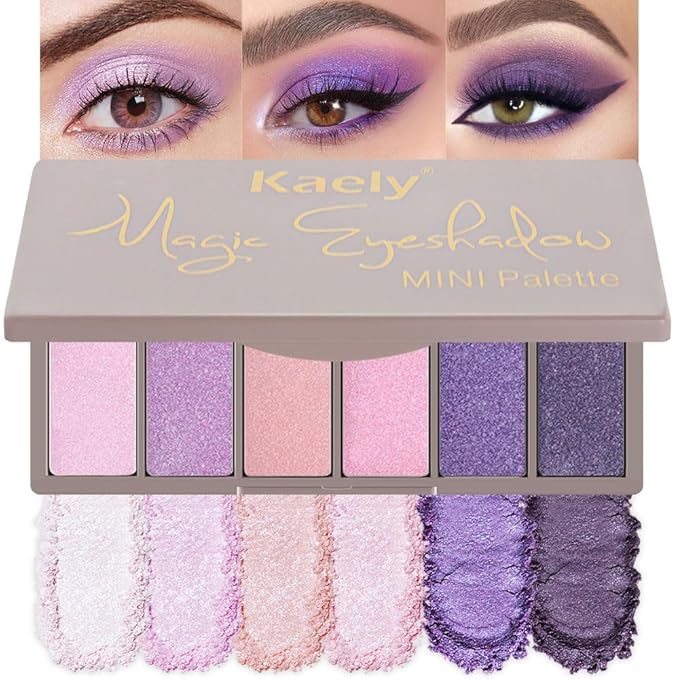 evpct 6 Colors Lavender Purple Pink Eyeshadow Palette, Light Nude Baby Pink Dark Violet Lavender Lilac Purple Glitter Shimmer Sparkle High Pigment Mini Travel Eye Shadow Palette Makeup for Older Women-Velvo Beauty