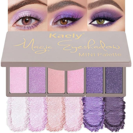 evpct 6 Colors Lavender Purple Pink Eyeshadow Palette, Light Nude Baby Pink Dark Violet Lavender Lilac Purple Glitter Shimmer Sparkle High Pigment Mini Travel Eye Shadow Palette Makeup for Older Women-Velvo Beauty