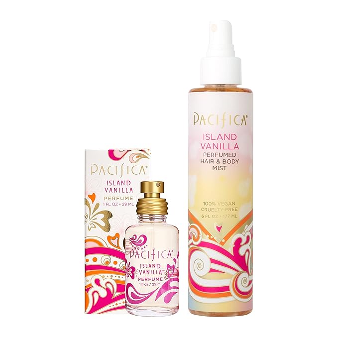 Pacifica Island Vanilla Spray Perfume & Hair and Body Mist Set – Tahitian Vanilla Clean Fragrance Duo, Essential Oil Blend, Alcohol-Free Hair/Body Mist Clean Beauty 100% Vegan & Cruelty-Free-Velvo Beauty