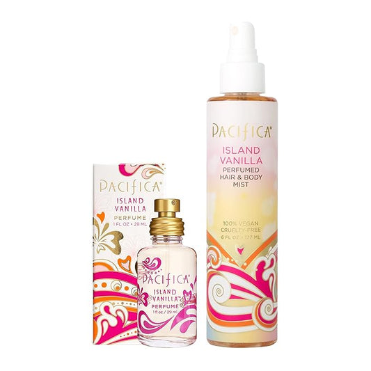Pacifica Island Vanilla Spray Perfume & Hair and Body Mist Set – Tahitian Vanilla Clean Fragrance Duo, Essential Oil Blend, Alcohol-Free Hair/Body Mist Clean Beauty 100% Vegan & Cruelty-Free-Velvo Beauty