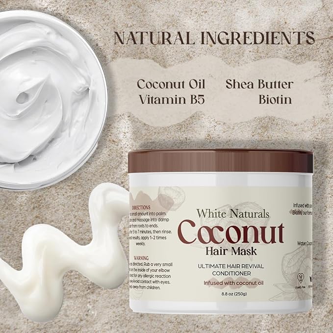 Organic Coconut Hair Mask for Hair Growth and Volume, Moisturizing and Deep Conditioning Mask For Dry Damaged Hair, Hair Tchicking Treatment Cream Mask, Fights Breakages and Split Ends-Velvo Beauty