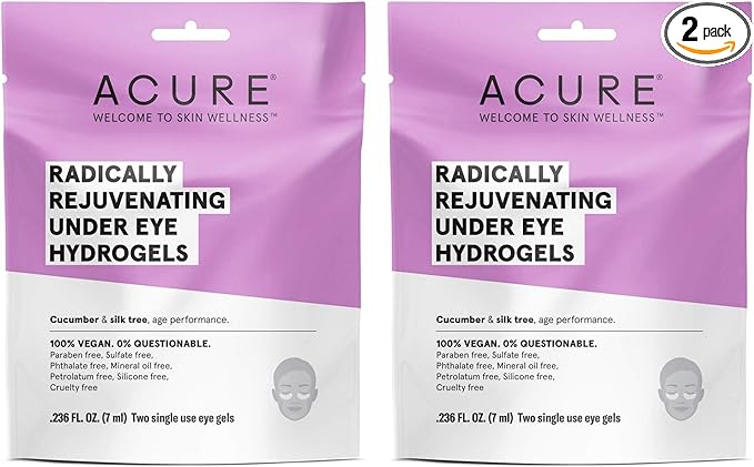 Acure Organics Radically Rejuvenating Under Eye Hydrogel Mask (Pack of 2) with Cucumber and Silk Tree, for Age Performance.236 fl. oz.-Velvo Beauty