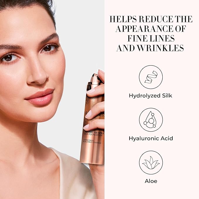 LUMINESS Silk Airbrush Spray Foundation & Buffing Brush Kit – Full Coverage Foundation & Dual-Sided Buffing Brush - Buildable Coverage, Anti-Aging Formula Hydrates & Moisturizes - Neutral Fair-Velvo Beauty