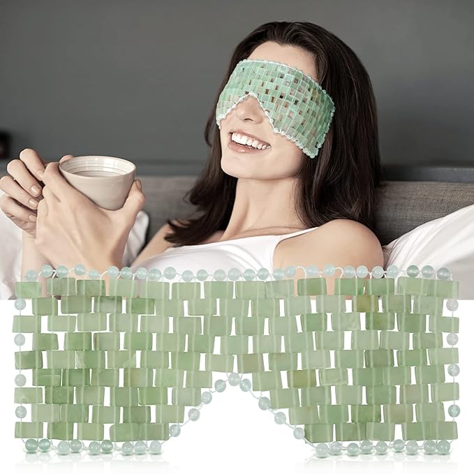 Jade Eye Mask, gemshan 2 Pcs Stone Eye Mask Hot or Cold Use, Green Jade Facial Eye Sleeping Mask-Velvo Beauty