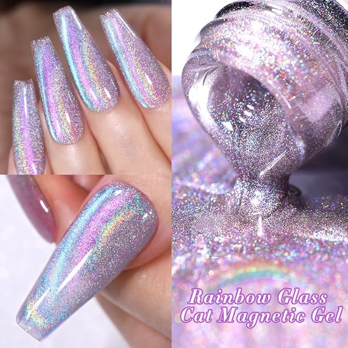 Born Pretty Magnetic Gel Nail Polish Holographic Glass Cat Magnetic Eye Gel Polish Nail Gel Soak Off Nail Art Salon Manicure Collection Gift 6pcs-Velvo Beauty