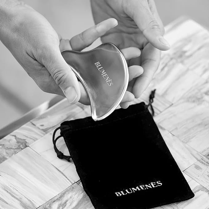 Blumenes - Traditional Gua Sha Tool - Stainless Steel Massage Tool for Face & Body - Cold & Heat Retention for Relaxing Spa Experience - Durable Stainless Gua Sha for Enhanced Skincare Routine-Velvo Beauty