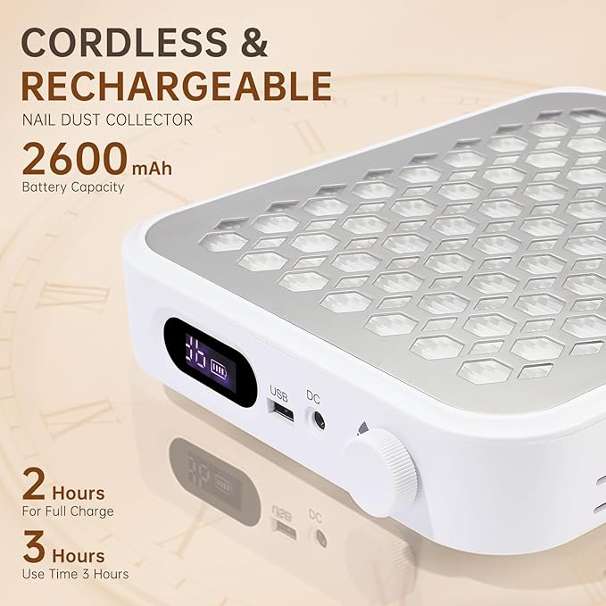 Nail Dust Collector, Rechargeable Dust Collector Nail Tech, Powerful Vacuum Fan Vent Dust Collector Extractor Dust Suction Machine for Acrylic Nails Polishing, Nail Salon&Home-Velvo Beauty