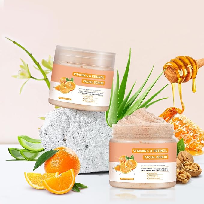 Vitamin C Face Scrub, Exfoliating Facial Wash with Retinol, Facial Scrub,Facial Exfoliating Scrub, Facial Scrubs for Women,Deep Cleansing Face Wash Cleanser for Women Men-Velvo Beauty