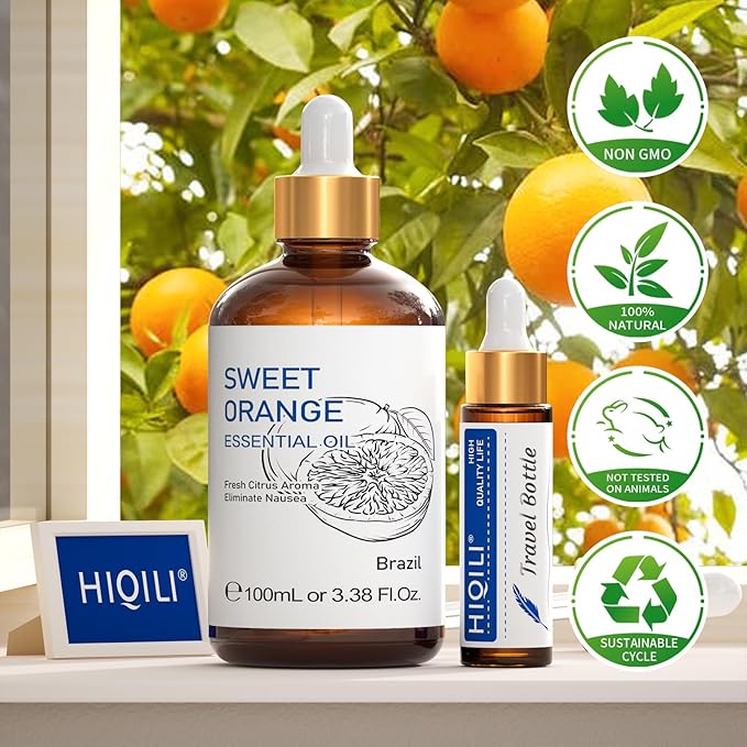 HIQILI 100ML Orange Essential Oil for Air Freshener, DIY Soap, Skin Care, Can be Added to Diffusers, Dryer Balls, Lotions for Use - 3.38 Fl Oz-Velvo Beauty