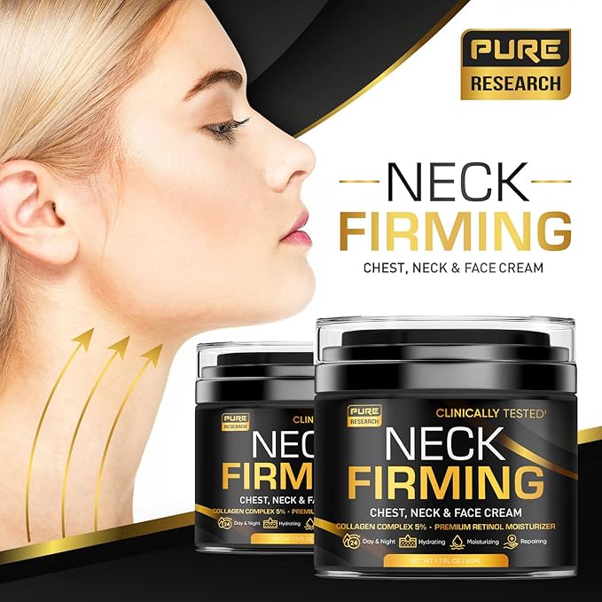 PURE RESEARCH Neck Firming Cream - Anti Wrinkle Cream Day & Night Face Neck and Décolleté Cream - Moisturizing, Lifting & Hydrating-Velvo Beauty